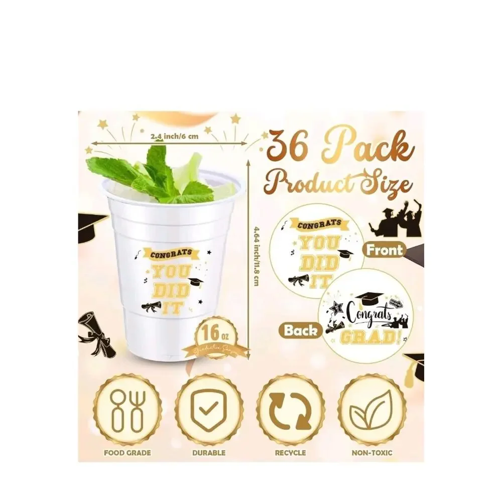 36 Pcs 2025 Graduation Plastic Cups 16 oz Congrats Grad Stadium Cups Bulk...